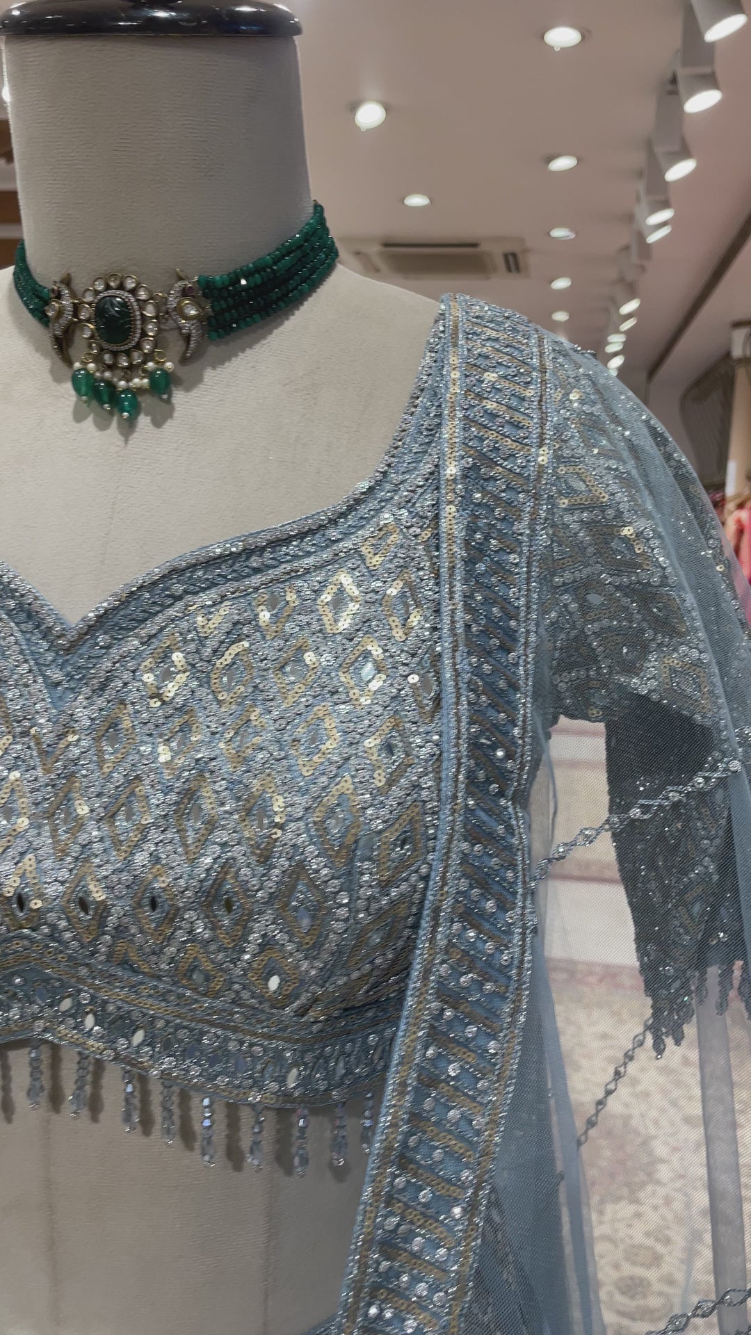 Pastel blue georgette lehenga with sequins embellishments