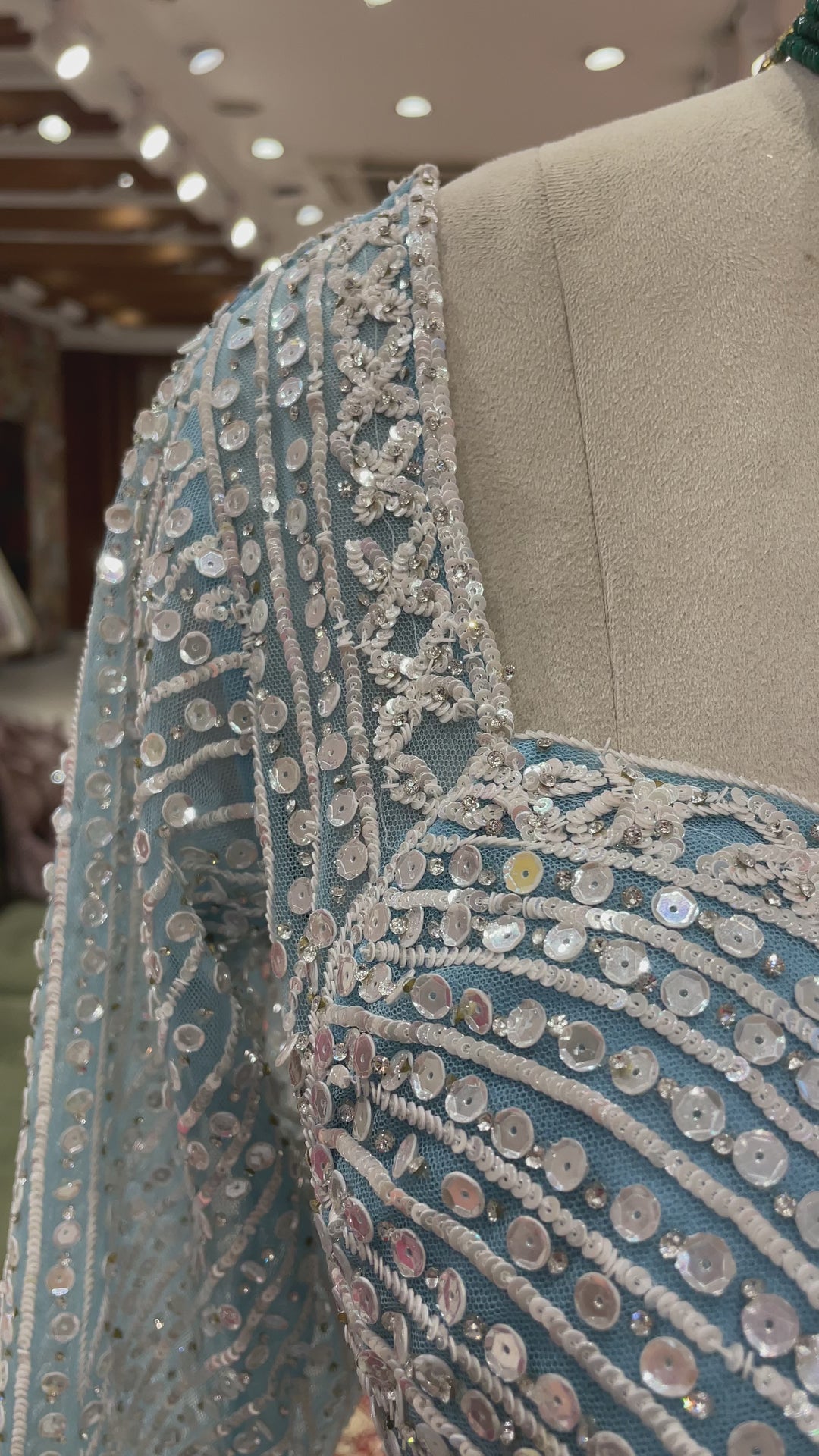 Powder blue Colour lehenga with white sequins work