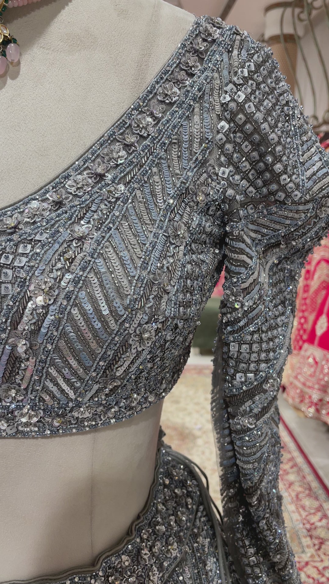 Grey sequins work lehenga