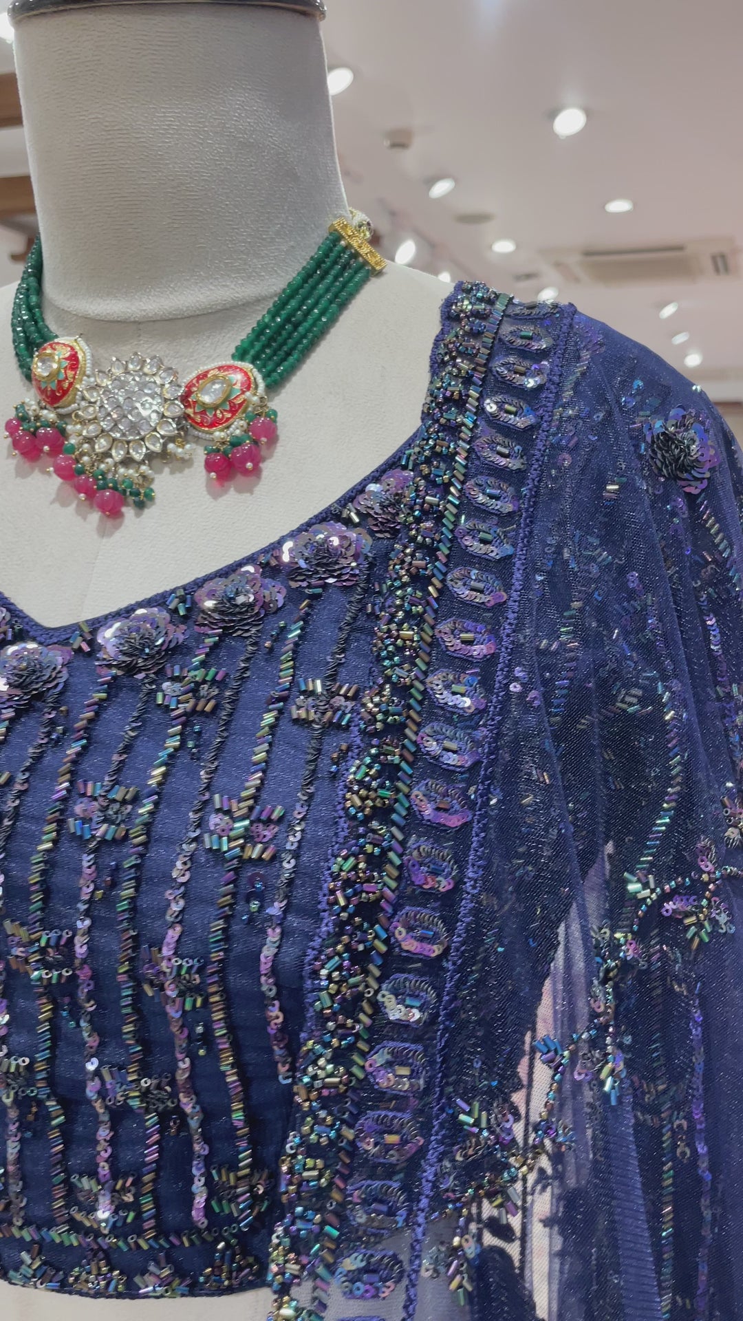 Royal blue lehenga with heavy sequins embellishments