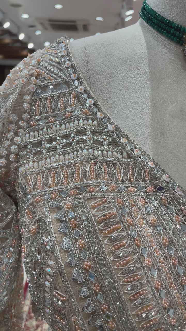 Golden colour lehenga with pearl and mirrorwork