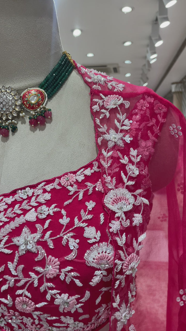 Hot pink floral cape lehenga