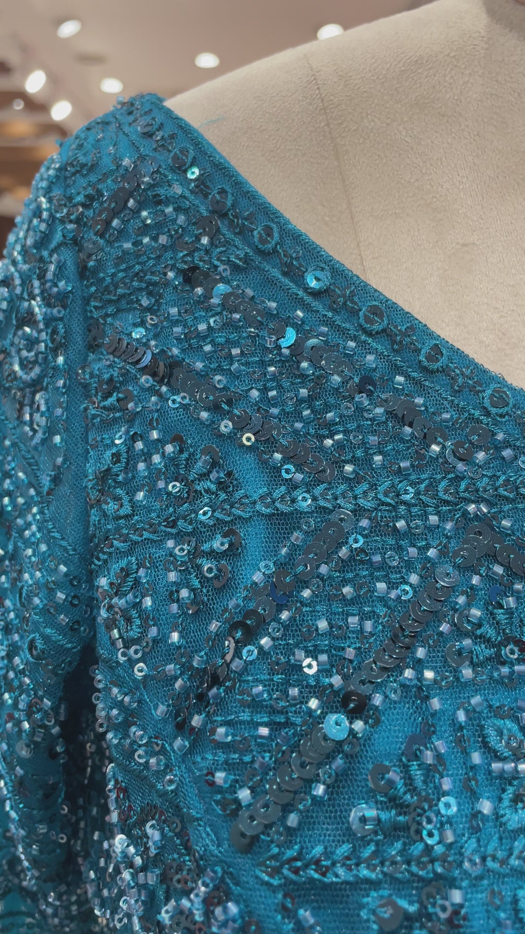 Teal Blue colour Lehenga with sequins work