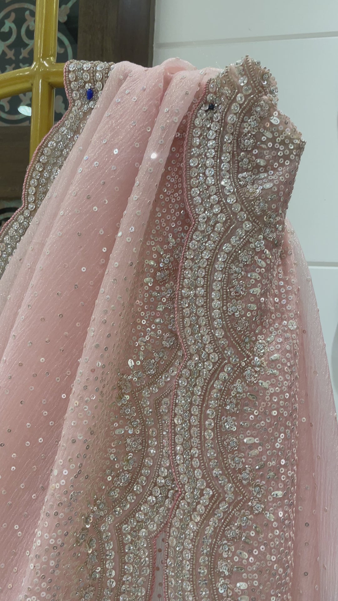 Pastel pink tissue organza saree