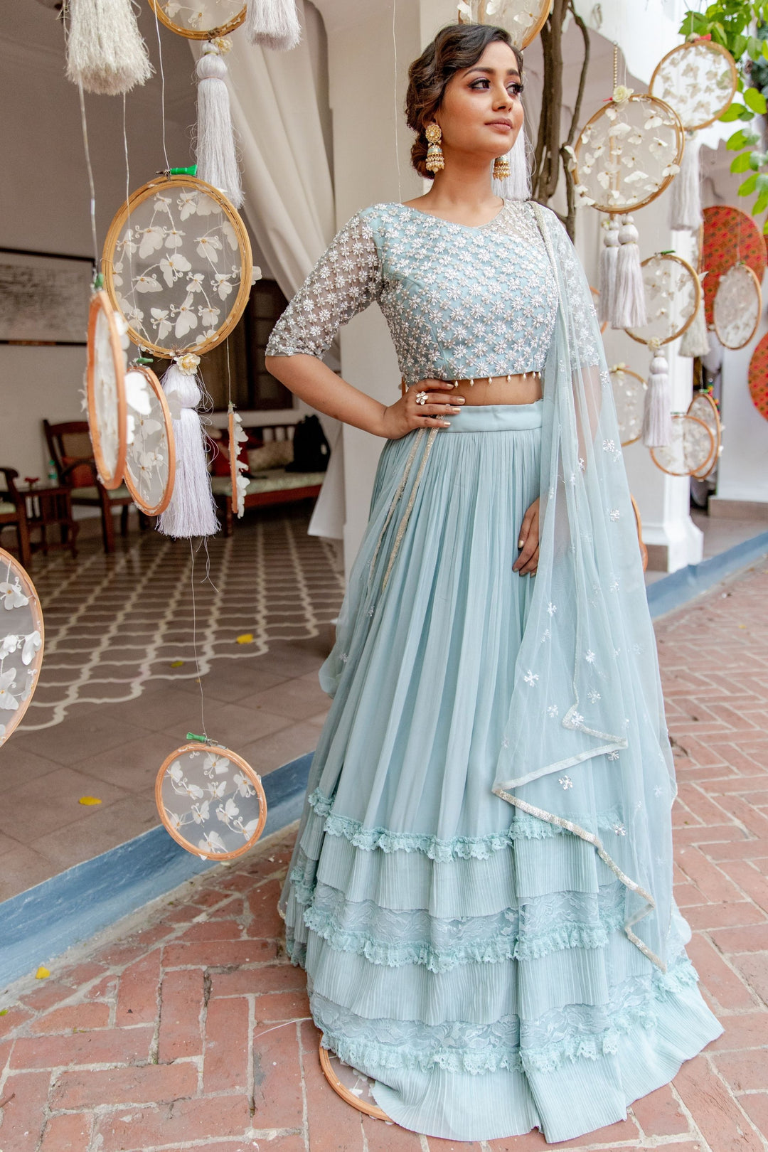 Powder Blue Frill Lehenga