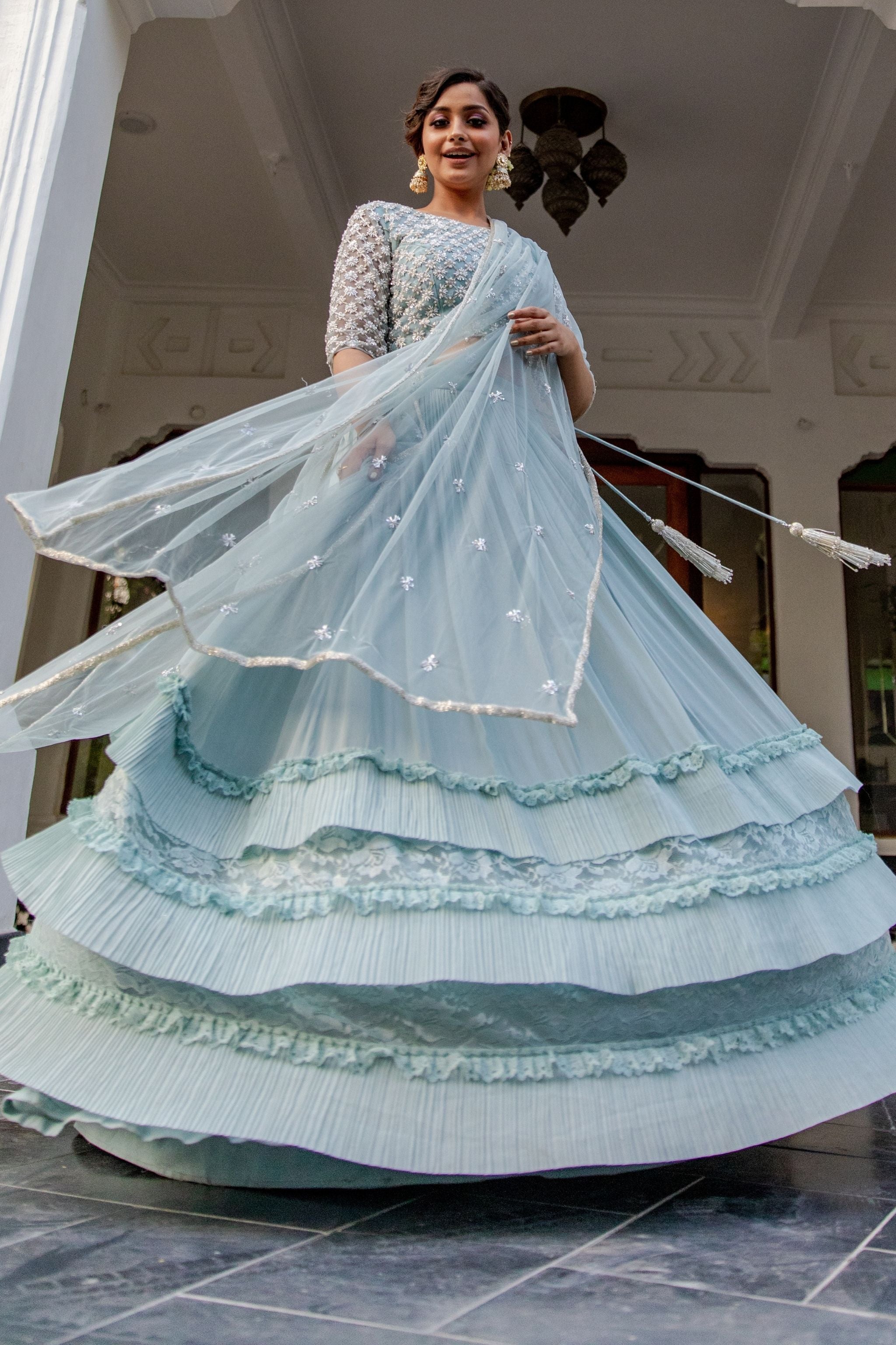 Powder Blue Frill Lehenga