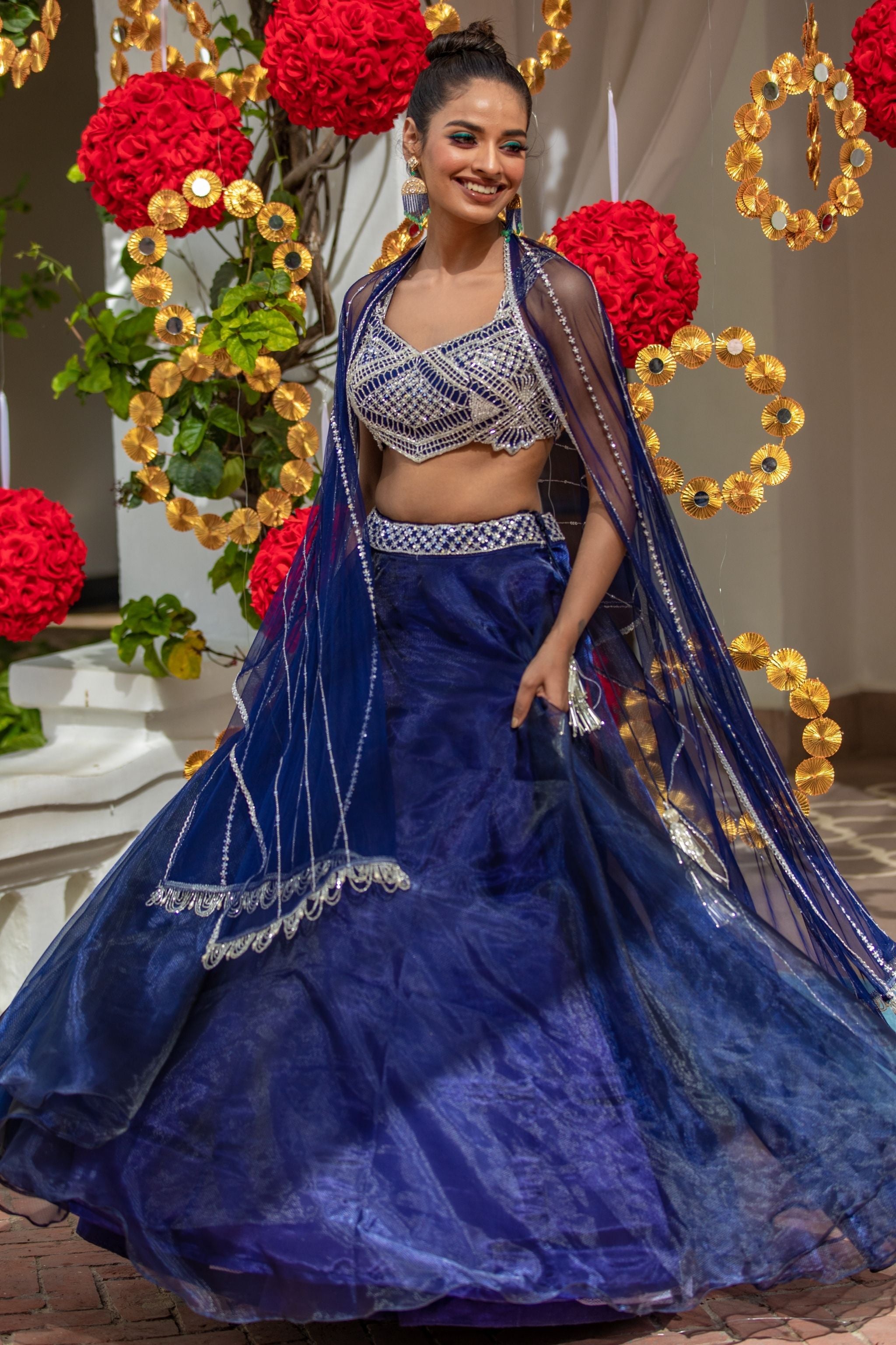 Silk Embroidered Royal blue Wedding Lehenga Choli with Dupatta - LC4275