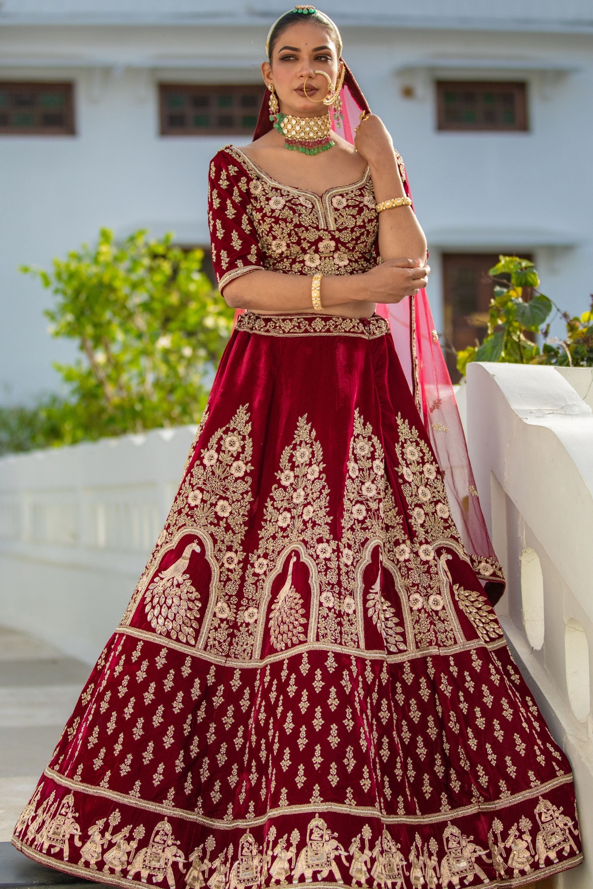 Maroon Elephant Motif Lehenga