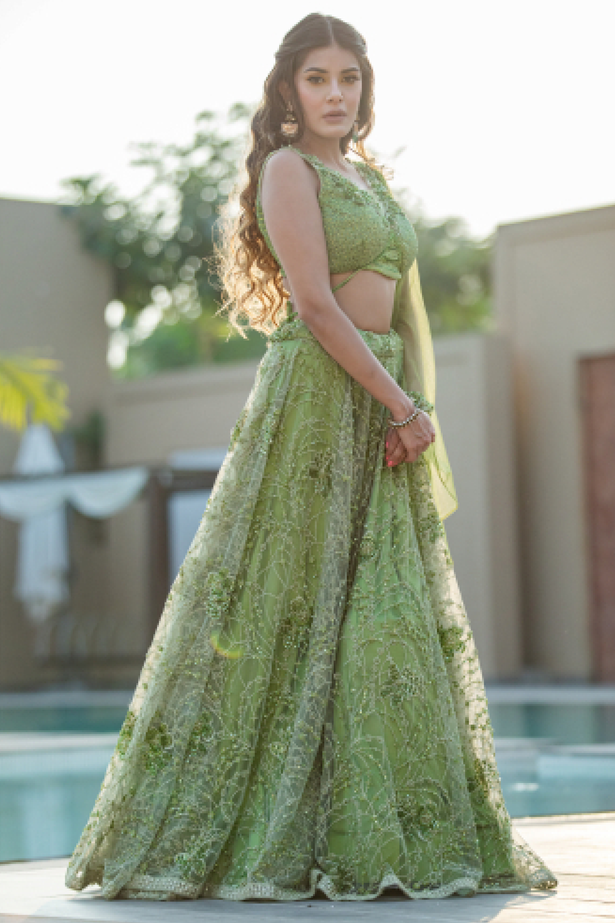 PISTA GREEN HEAVY EMBROIDERED DESIGNER WEDDING LEHENGA CHOLI - KESAR FAB -  4231638