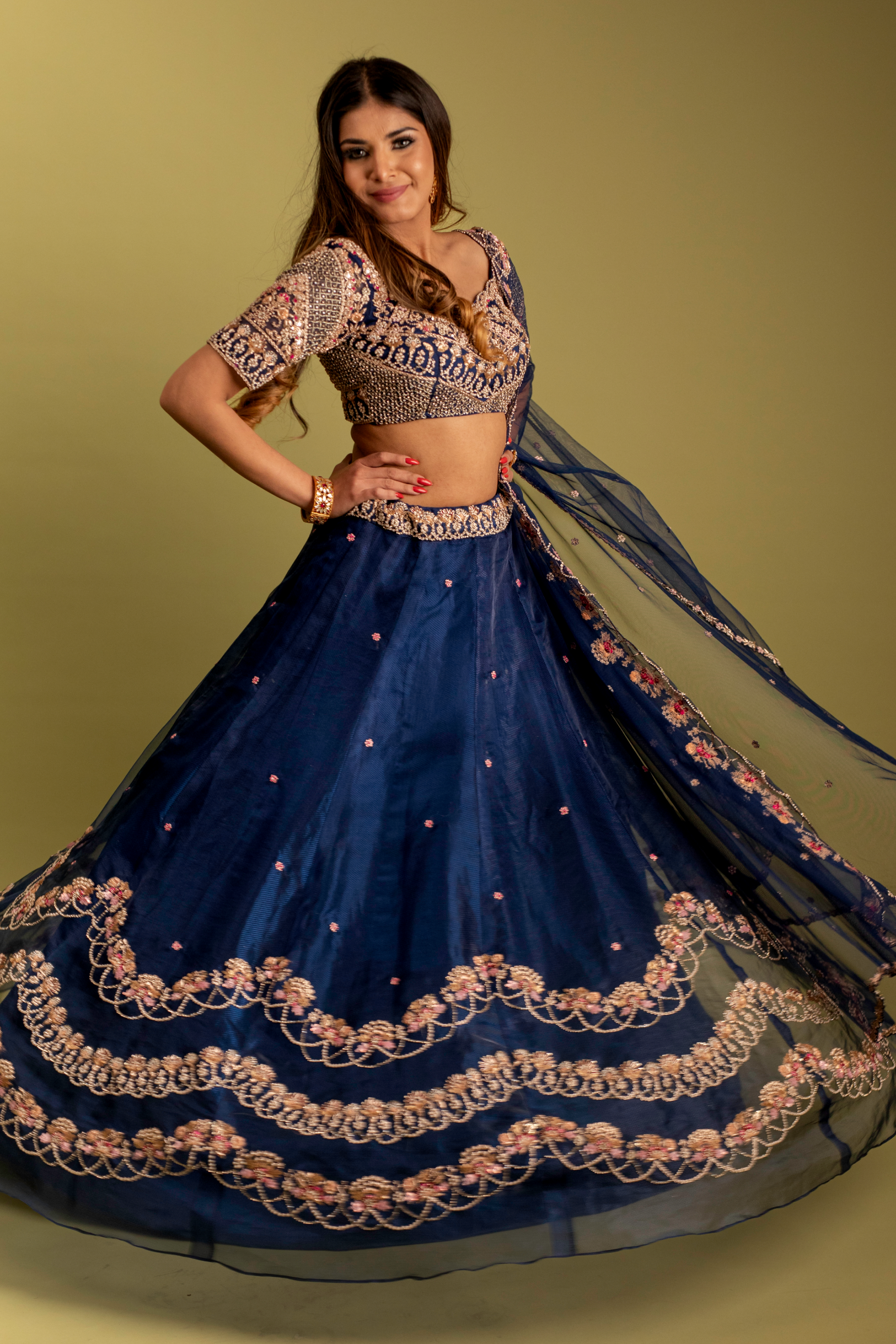 Midnight Blue Scallop Lehenga